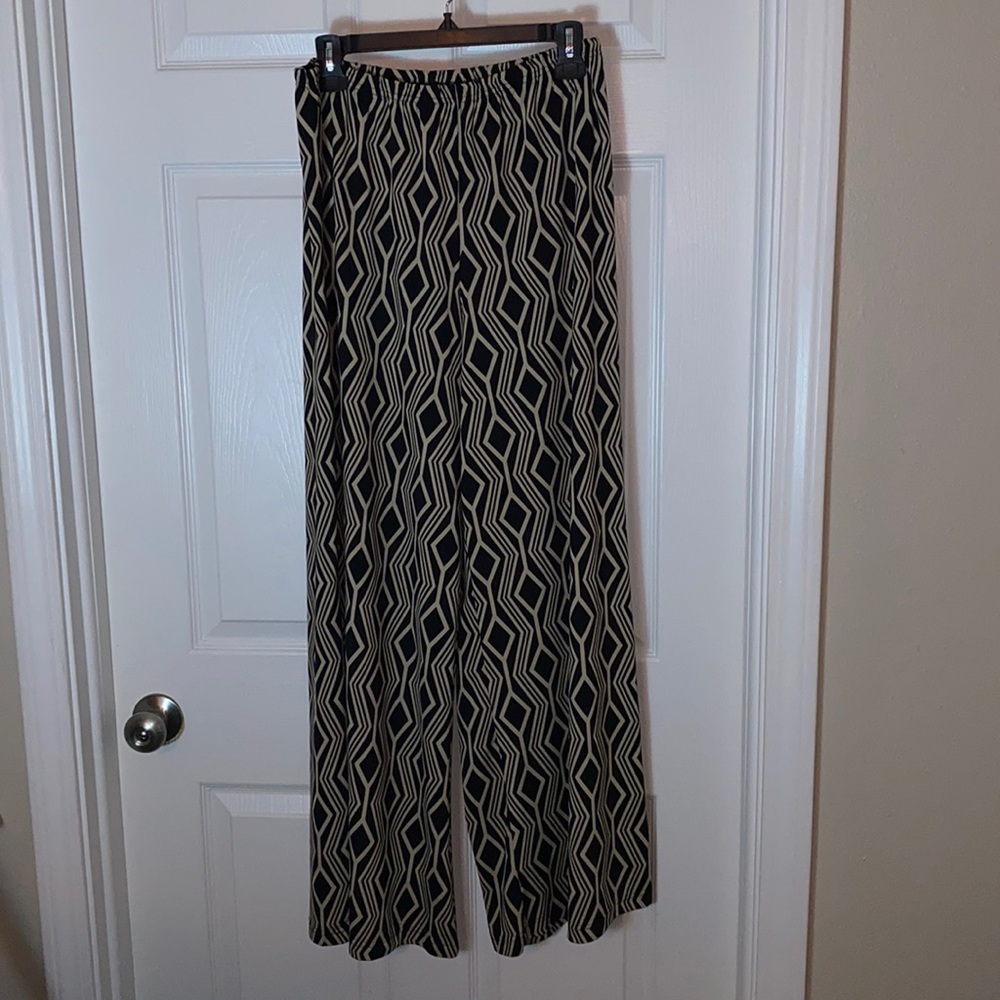 Zac & Rachel High Rise Wide Leg Pants Size L Tan And Black Geometric Pattern